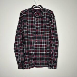 NWOT Untuckit Gray Red Navy Plaid Cotton Button Front Shirt Size Large Slim Fit